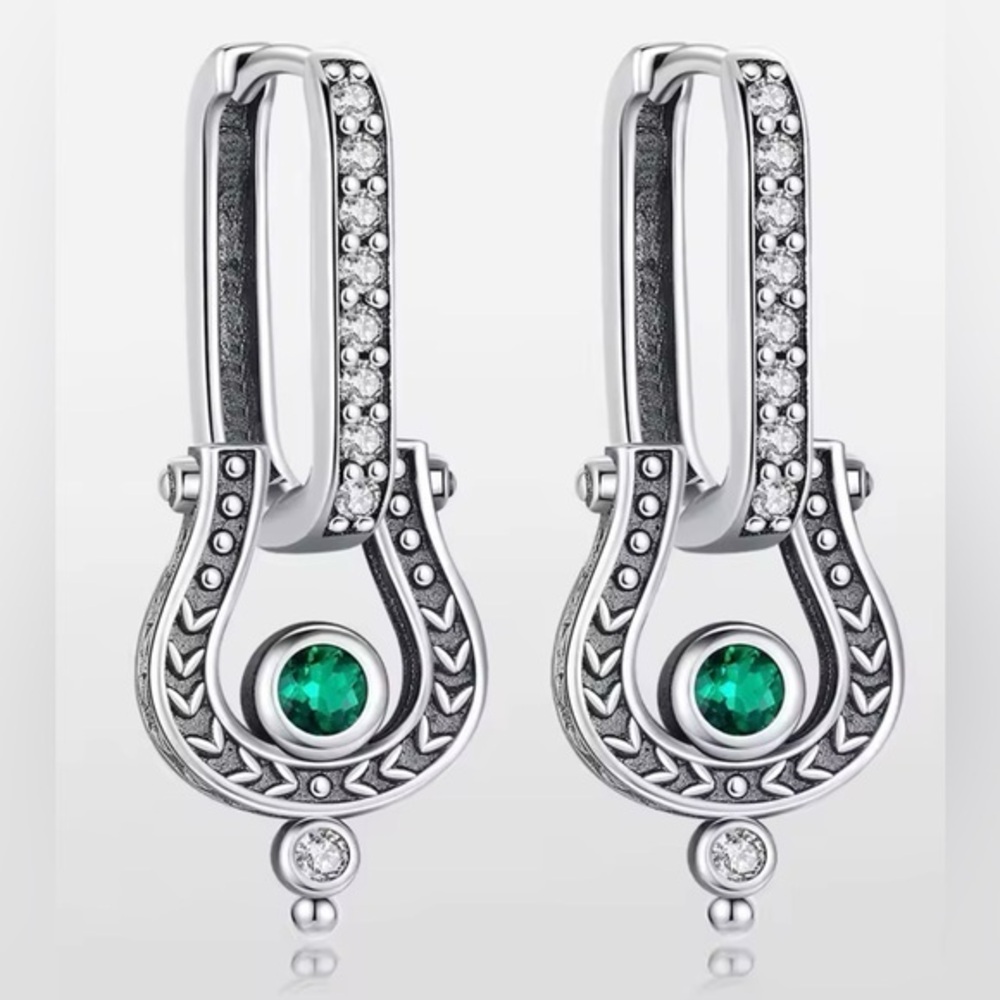 New .925 Sterling and Emerald Earrings